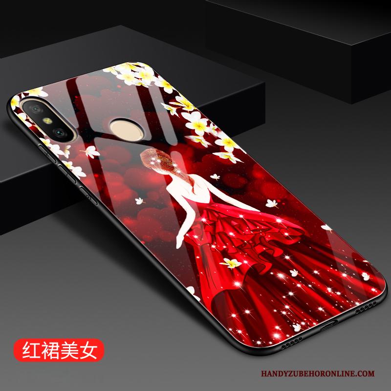 Redmi Note 6 Pro Hoesje Telefoon Geschilderd Blauw Rood Mini Gehard Glas