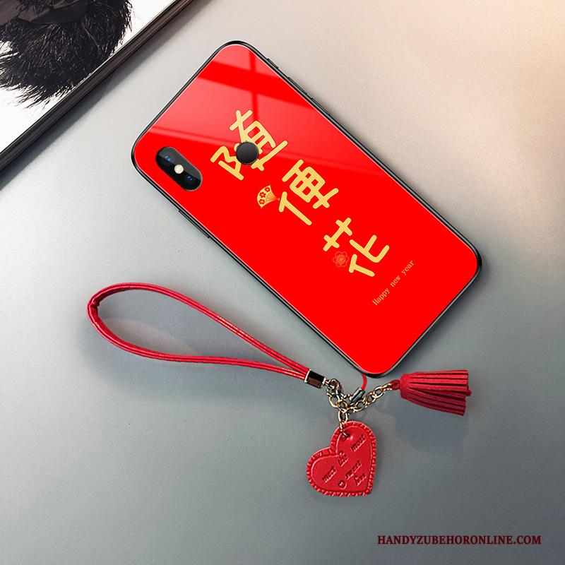 Redmi Note 6 Pro Hoesje Telefoon Rood Glas Hard Anti-fall Scheppend