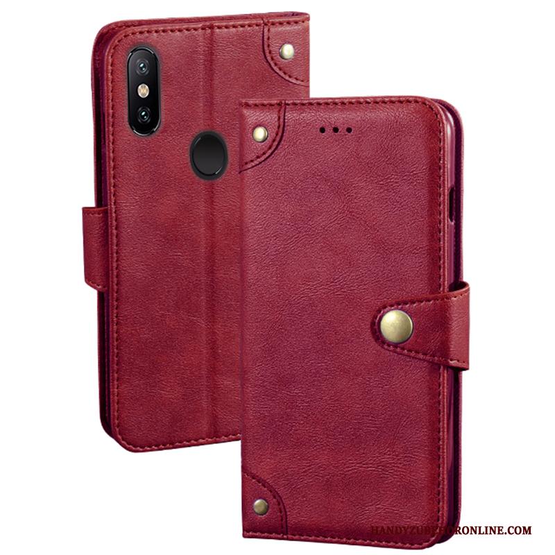 Redmi Note 6 Pro Portemonnee Leren Etui Bescherming Hoesje Telefoon Rood Ondersteuning Folio