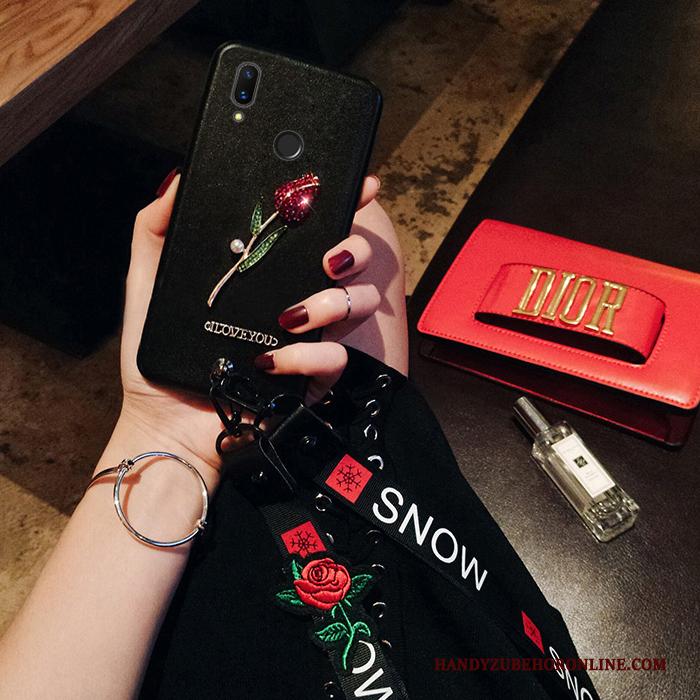 Redmi Note 7 Bloemen Siliconen Opknoping Nek Rood Bescherming Hoesje Net Red