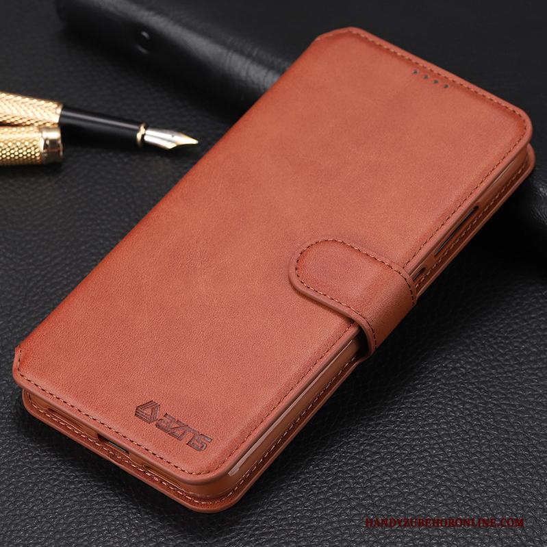 Redmi Note 7 Hoesje Eenvoudige Bedrijf Anti-fall Bescherming Leren Etui Folio Rood