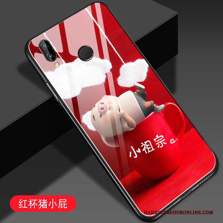 Redmi Note 7 Hoesje Glas Persoonlijk Mini Rood Anti-fall Hoes Spotprent