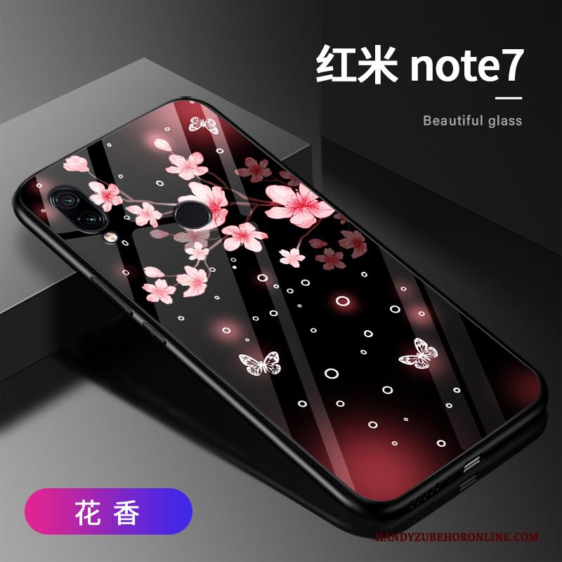 Redmi Note 7 Hoesje Rood Anti-fall Hard Zwart Glas Scheppend Net Red