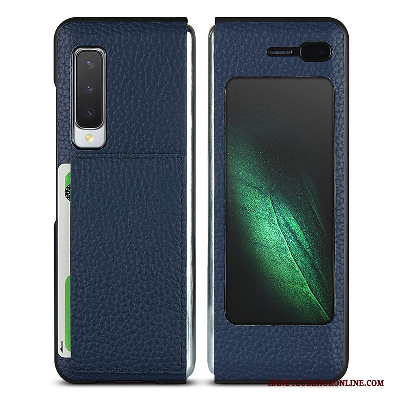 Samsung Fold Hoesje Anti-fall Echt Leer Donkerblauw Bedrijf Vouw Ster Hoes