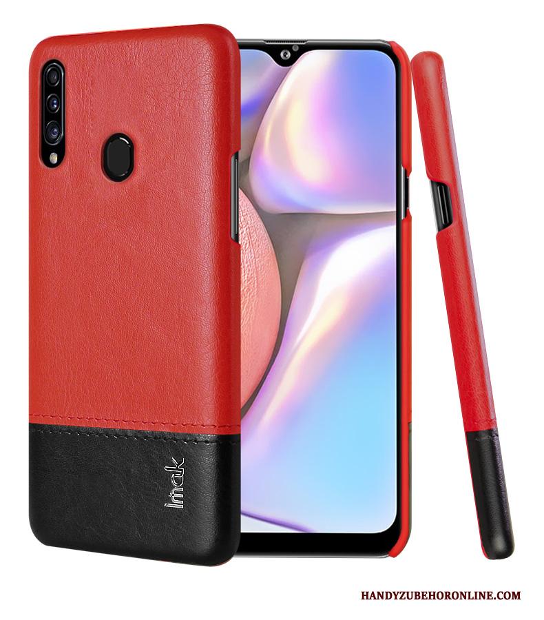 Samsung Galaxy A20s Bescherming Hard Hoes Leer Hoesje Rood Leren Etui