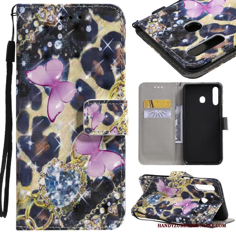 Samsung Galaxy A20s Hoesje Leren Etui Kaart Bescherming Ster Hoes Wit Folio