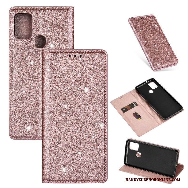 Samsung Galaxy A21s Ster Clamshell Hoesje Telefoon Leren Etui Roze Klittenband Zwart