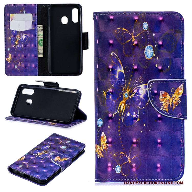 Samsung Galaxy A40 Blauw Trend Folio Leren Etui Portemonnee Ster Hoesje Telefoon