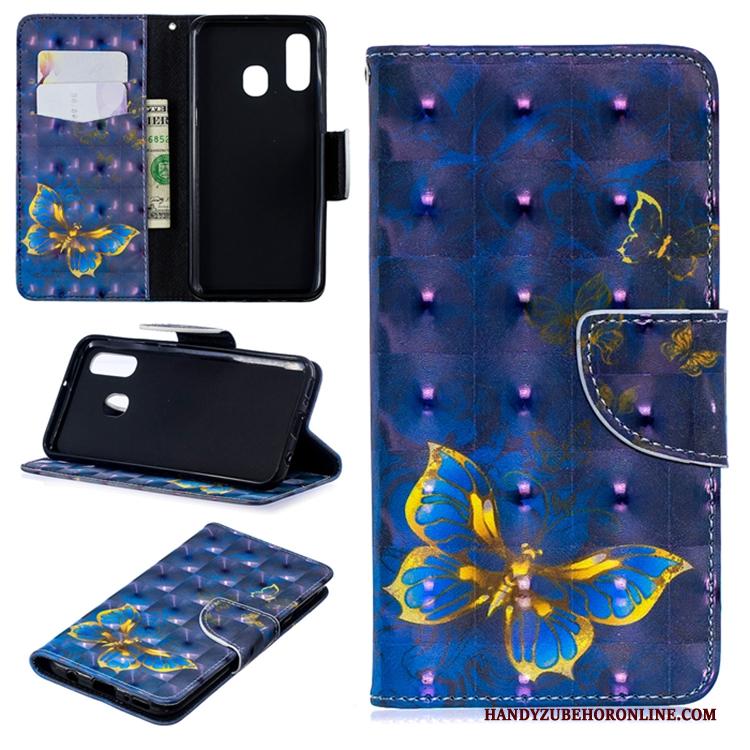 Samsung Galaxy A40 Blauw Trend Folio Leren Etui Portemonnee Ster Hoesje Telefoon