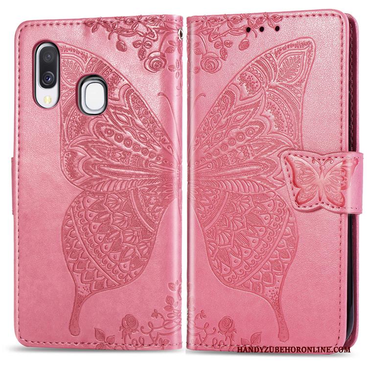 Samsung Galaxy A40 Hoesje Bloemen Bescherming Ster Hanger Anti-fall Leren Etui Hoes