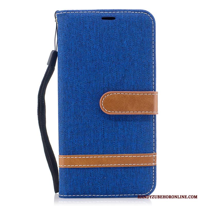 Samsung Galaxy A40 Hoesje Denim Folio Bescherming Leren Etui Ster Purper All Inclusive