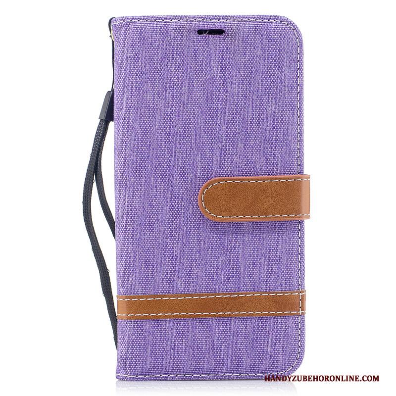 Samsung Galaxy A40 Hoesje Denim Folio Bescherming Leren Etui Ster Purper All Inclusive