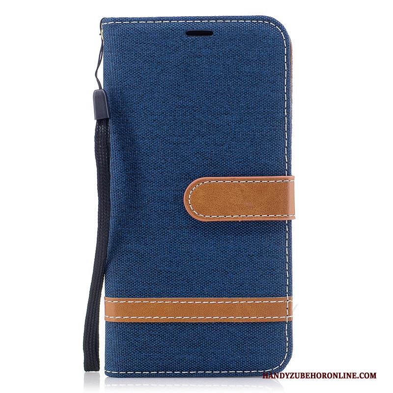 Samsung Galaxy A40 Hoesje Denim Folio Bescherming Leren Etui Ster Purper All Inclusive