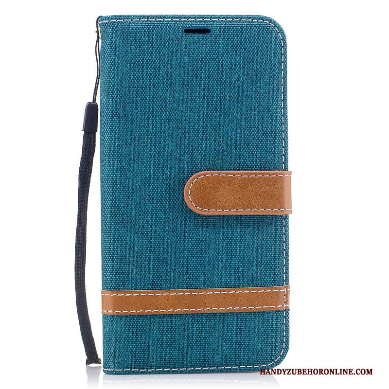 Samsung Galaxy A40 Hoesje Denim Folio Bescherming Leren Etui Ster Purper All Inclusive