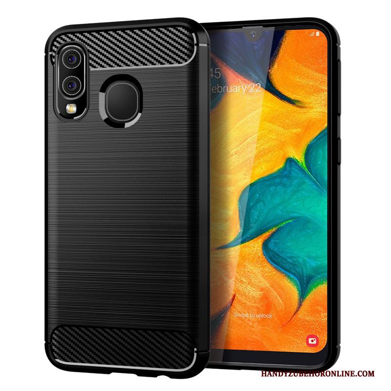 Samsung Galaxy A40 Hoesje Fiber Anti-fall Patroon Hoes Zacht Blauw Zijde