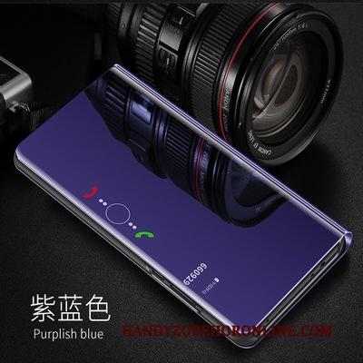 Samsung Galaxy A40 Hoesje Leren Etui Hoes Spiegel Purper Bescherming Folio Plating