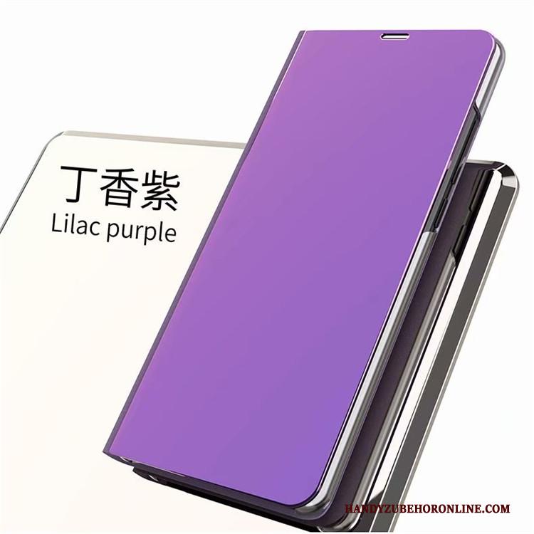 Samsung Galaxy A40 Hoesje Leren Etui Hoes Spiegel Purper Bescherming Folio Plating