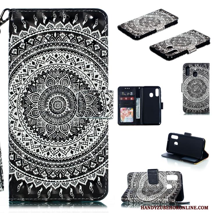 Samsung Galaxy A40 Ster Anti-fall Hoesje Telefoon All Inclusive Folio Leren Etui Zwart