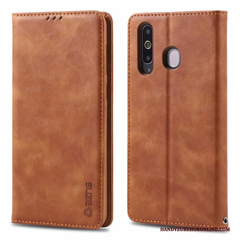 Samsung Galaxy A40s Leren Etui Kaart Anti-fall Hoesje Telefoon Skärmskydd Bruin Elegante