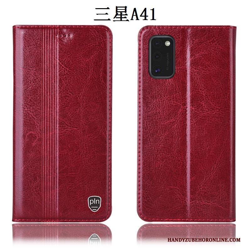 Samsung Galaxy A41 All Inclusive Folio Leren Etui Bescherming Hoesje Telefoon Rood Anti-fall