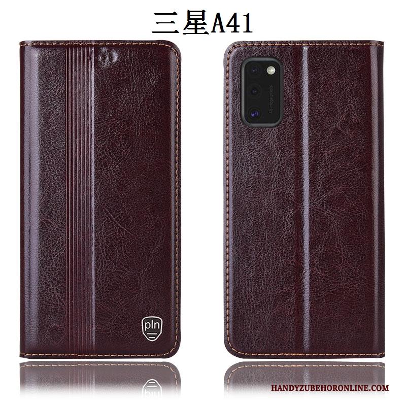 Samsung Galaxy A41 All Inclusive Folio Leren Etui Bescherming Hoesje Telefoon Rood Anti-fall