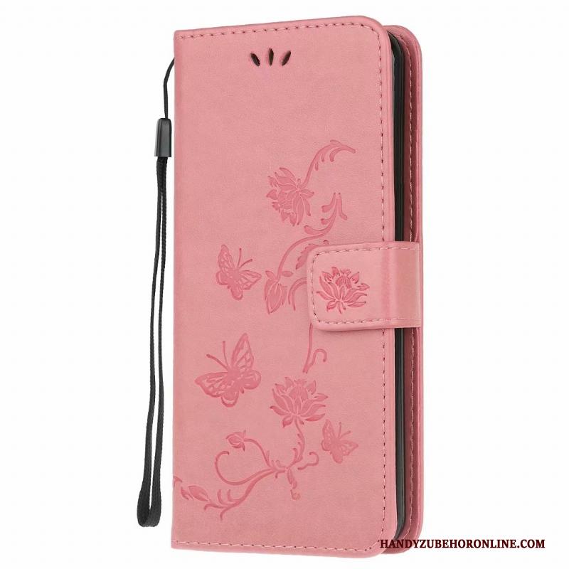 Samsung Galaxy A41 Roze Clamshell Zacht Leren Etui Bloemen Anti-fall Hoesje Telefoon