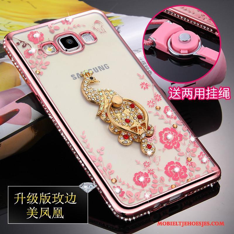 Samsung Galaxy A5 2015 Ster Hoesje Siliconen Anti-fall Rose Goud Hanger Doorzichtig