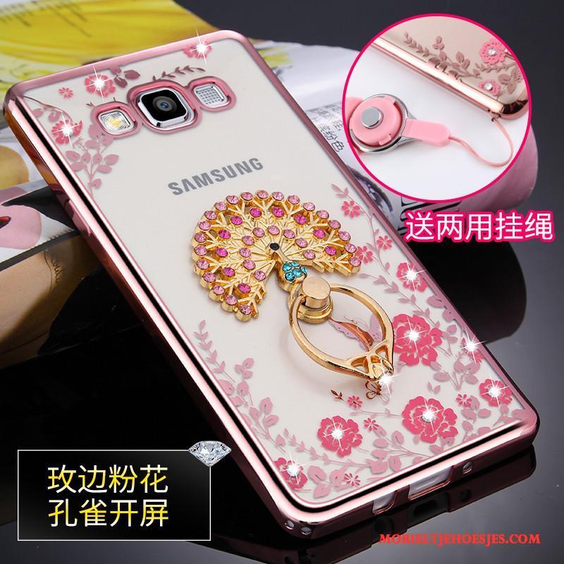 Samsung Galaxy A5 2015 Ster Hoesje Siliconen Anti-fall Rose Goud Hanger Doorzichtig