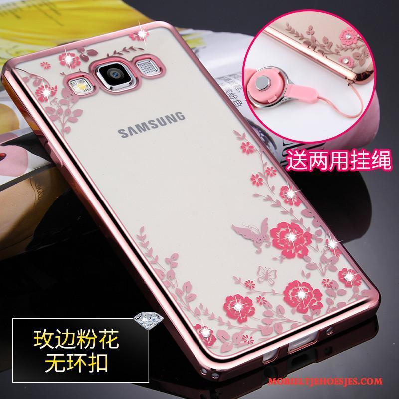 Samsung Galaxy A5 2015 Ster Hoesje Siliconen Anti-fall Rose Goud Hanger Doorzichtig