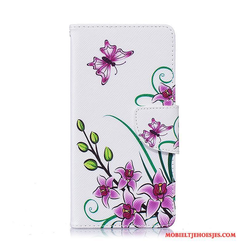 Samsung Galaxy A5 2016 Bloemen Leren Etui Ster Hoes Purper Hoesje Telefoon Geschilderd