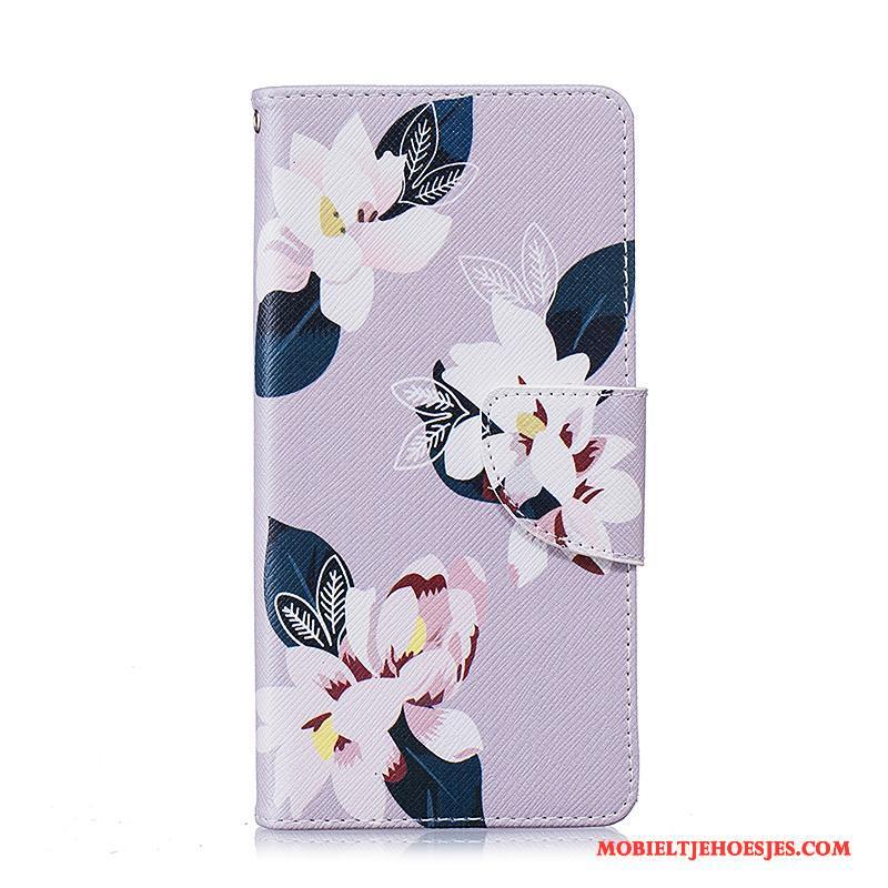 Samsung Galaxy A5 2016 Bloemen Leren Etui Ster Hoes Purper Hoesje Telefoon Geschilderd