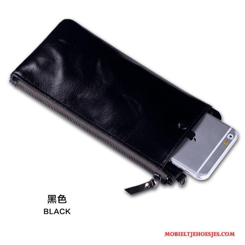 Samsung Galaxy A5 2016 Hoesje Hoes Leren Etui Echt Leer Portemonnee Mobiele Telefoon Zwart Tas