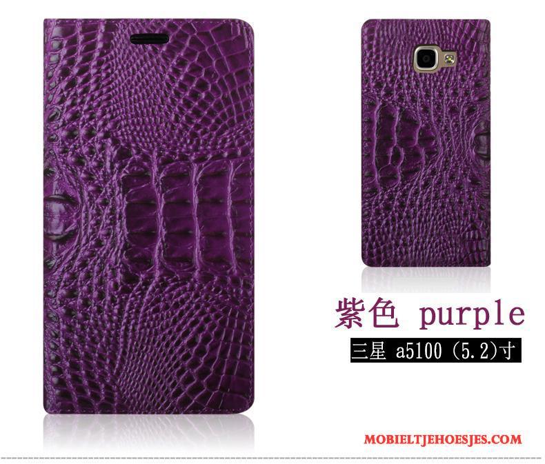 Samsung Galaxy A5 2016 Purper Hoesje Bescherming Anti-fall Ster Leren Etui Krokodillenleer