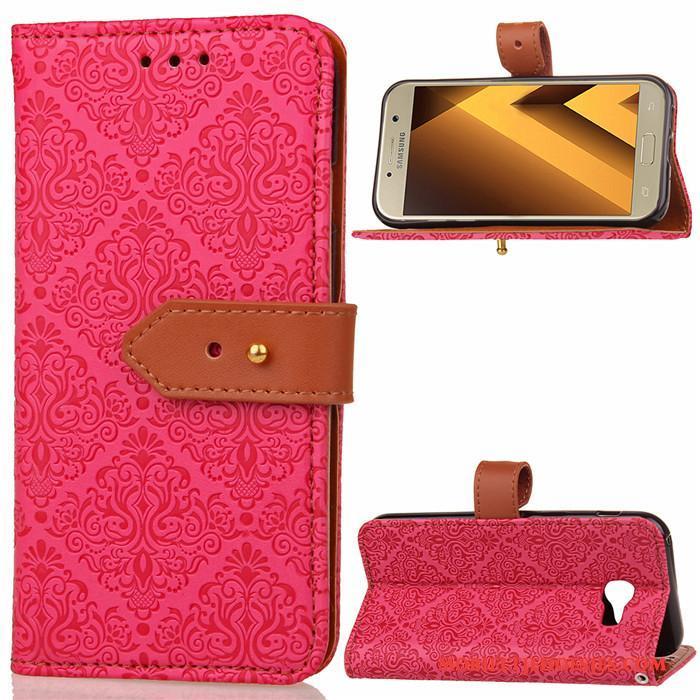 Samsung Galaxy A5 2017 Hoesje Clamshell Ster Leren Etui Anti-fall All Inclusive Rood Siliconen