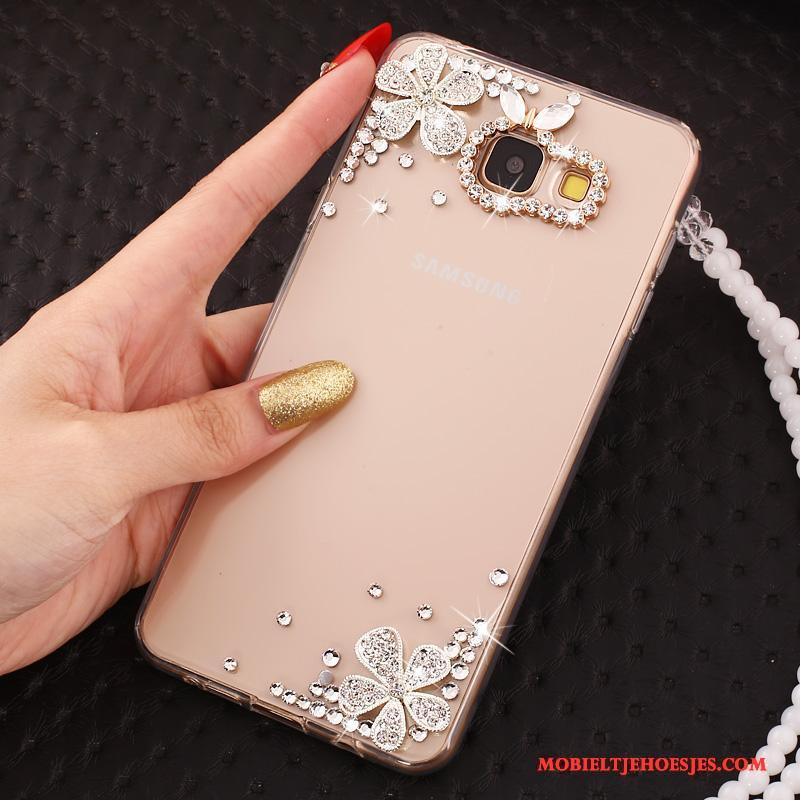 Samsung Galaxy A5 2017 Hoesje Telefoon Siliconen Doorzichtig Ring Goud Ster Met Strass