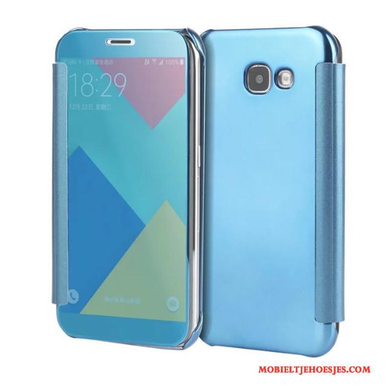 Samsung Galaxy A5 2017 Hoesje Telefoon Spiegel Folio Bescherming Ster Plating Blauw