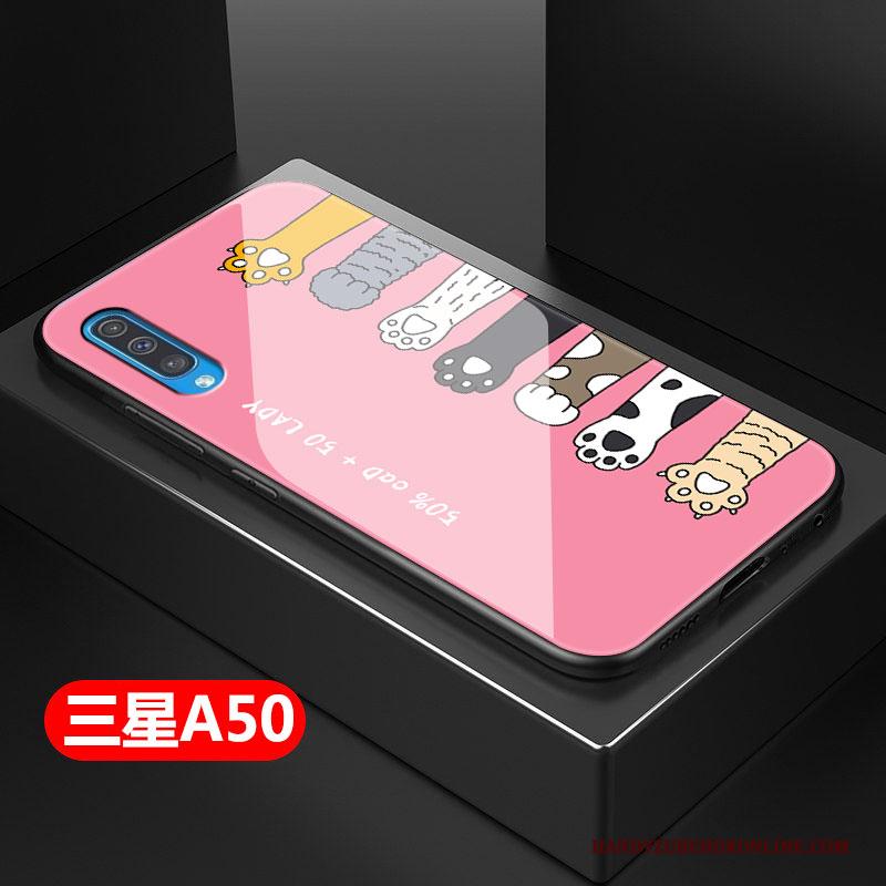 Samsung Galaxy A50 Hoesje Glas Hard Siliconen Telefoon Roze Ster