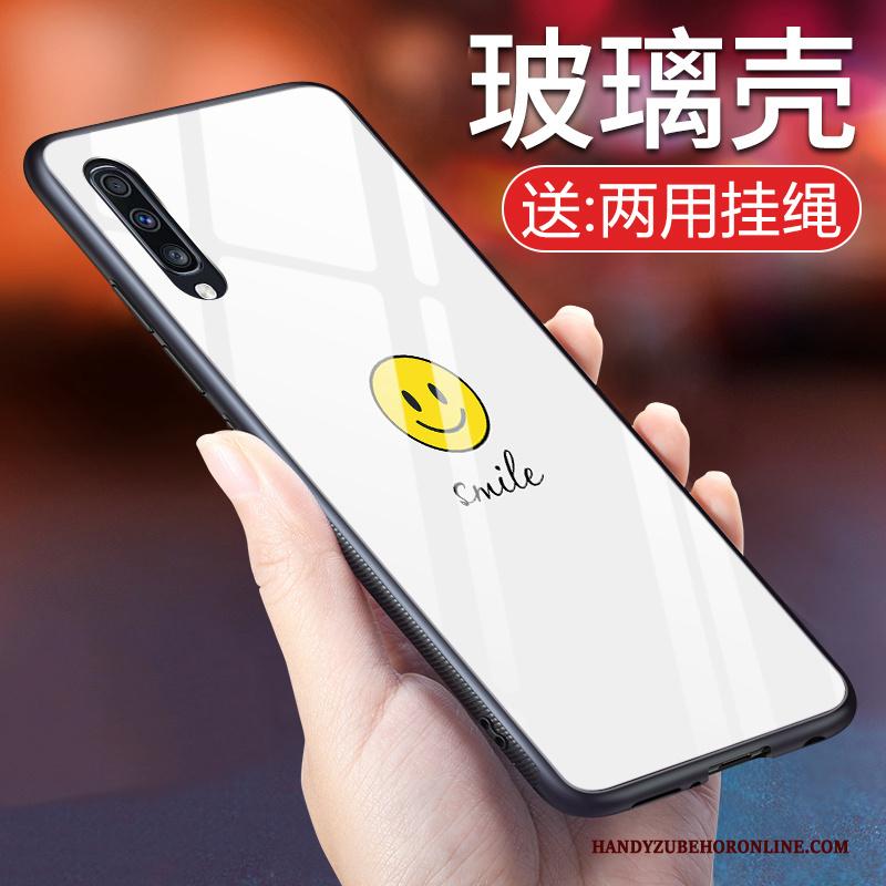 Samsung Galaxy A50 Wit Bescherming Gehard Glas Ster Smiley Hoesje Telefoon Siliconen