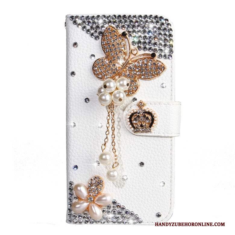 Samsung Galaxy A50s Folio Met Strass Leren Etui Ster Vlinder Bloemen Wit Hoesje Telefoon