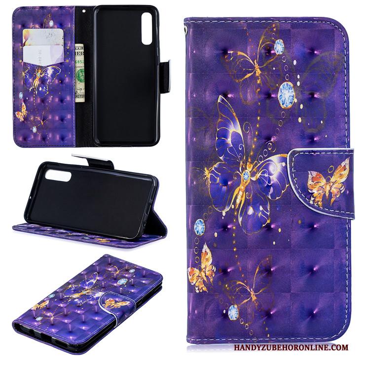 Samsung Galaxy A50s Purper Clamshell Kat Hoesje Telefoon Bescherming Ster Leren Etui