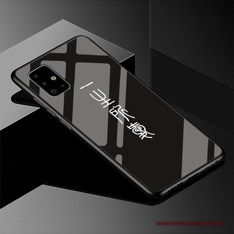 Samsung Galaxy A51 Hoesje Eenvoudige Trendy Merk Hoes Zwart Ster Glas Bescherming