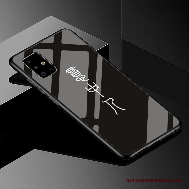 Samsung Galaxy A51 Hoesje Eenvoudige Trendy Merk Hoes Zwart Ster Glas Bescherming