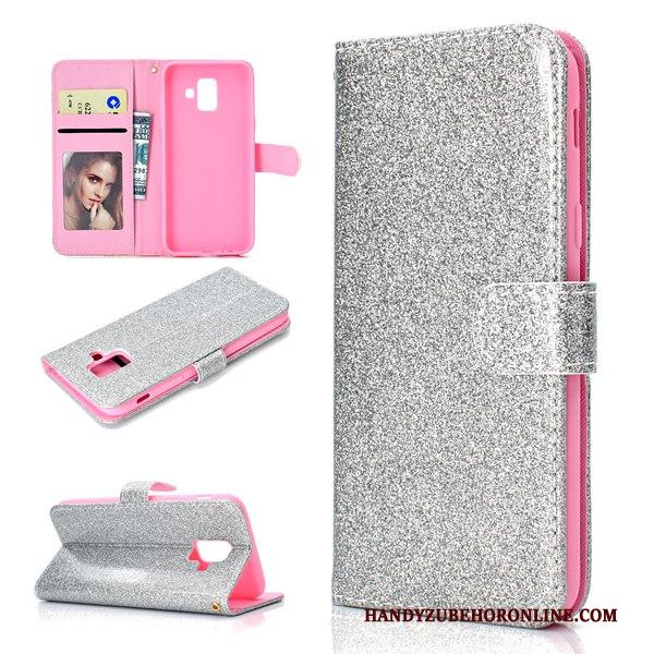 Samsung Galaxy A6 Hoesje Ster Hanger Hoes Anti-fall Leren Etui Roze Portemonnee