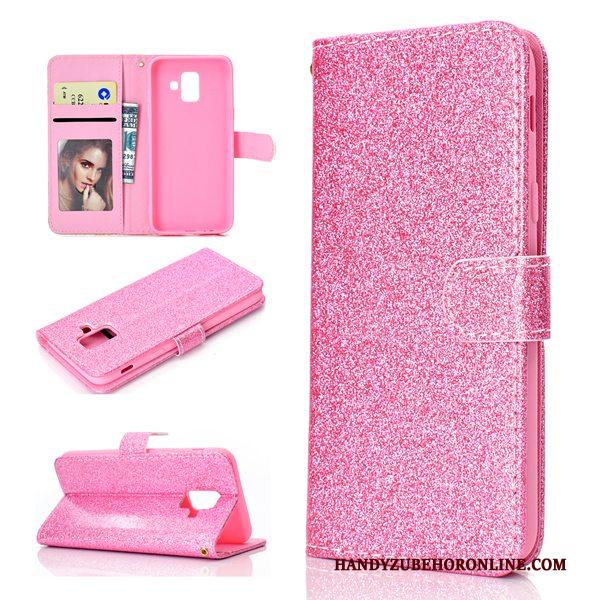 Samsung Galaxy A6 Hoesje Ster Hanger Hoes Anti-fall Leren Etui Roze Portemonnee