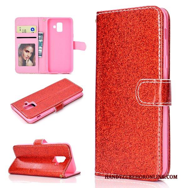 Samsung Galaxy A6 Hoesje Ster Hanger Hoes Anti-fall Leren Etui Roze Portemonnee