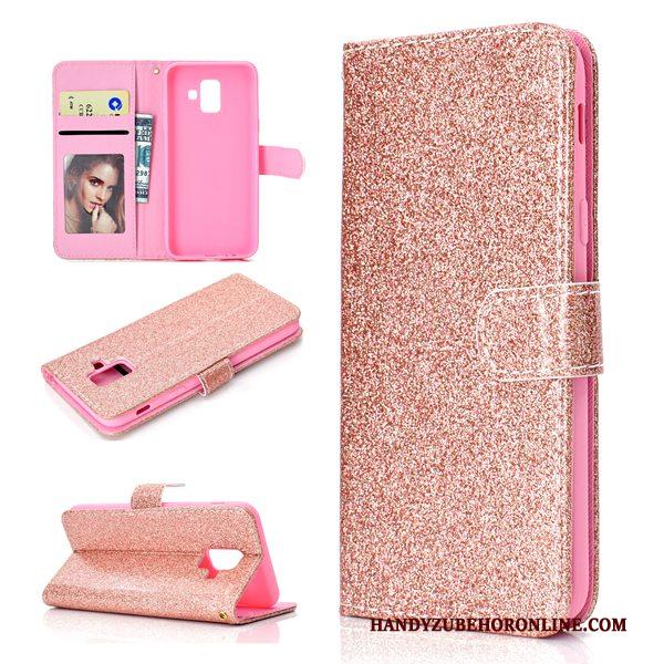 Samsung Galaxy A6 Hoesje Ster Hanger Hoes Anti-fall Leren Etui Roze Portemonnee