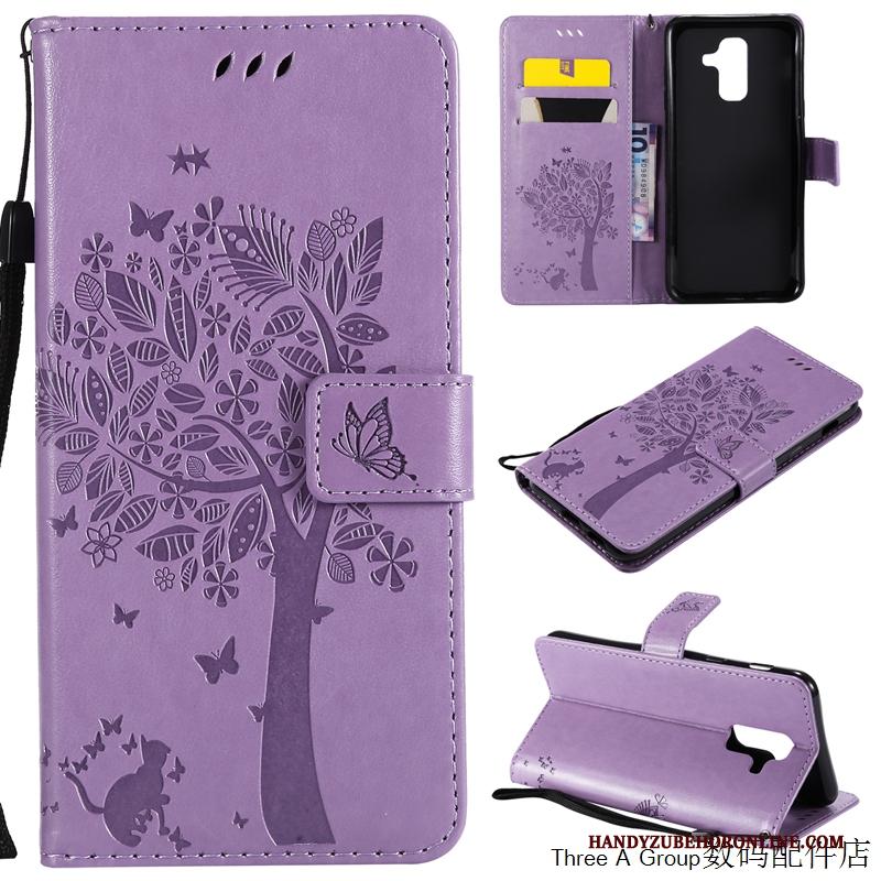 Samsung Galaxy A6+ Hoesje Telefoon Leren Etui Mobiele Telefoon Ster Bescherming Folio Purper