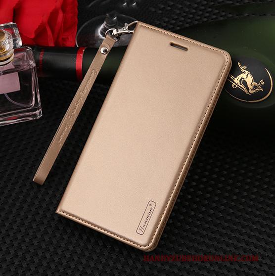 Samsung Galaxy A60 Hoesje Echt Leer Folio Hanger Anti-fall Goud Leren Etui Zacht