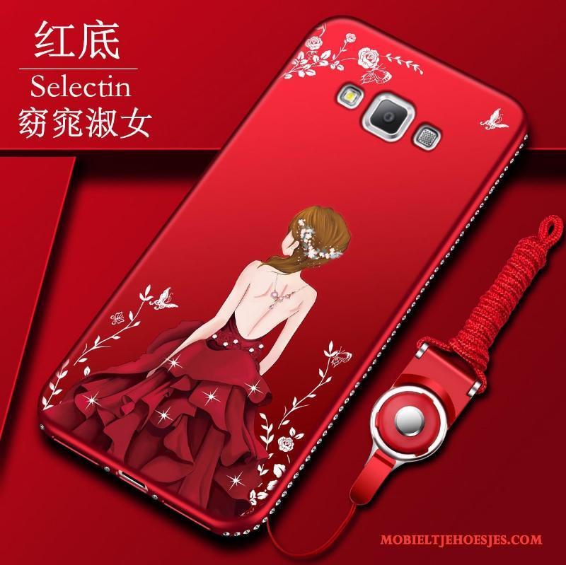 Samsung Galaxy A7 2015 Bescherming Ster Met Strass Rood All Inclusive Hoesje Telefoon Schrobben