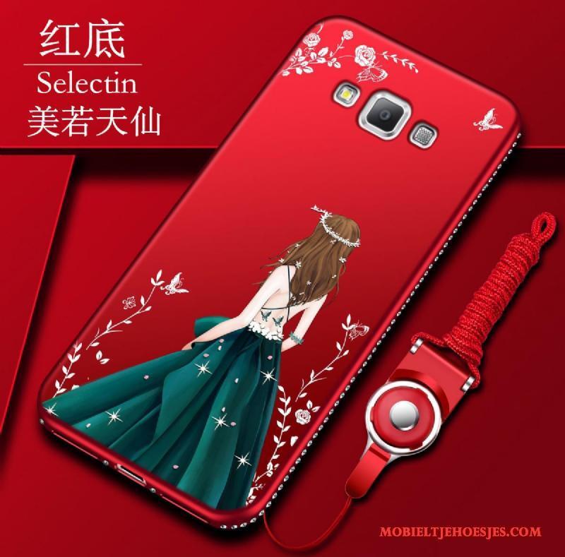 Samsung Galaxy A7 2015 Bescherming Ster Met Strass Rood All Inclusive Hoesje Telefoon Schrobben